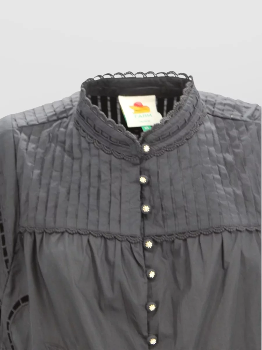 Farm Rio Embroidered High Neck Button Blouse