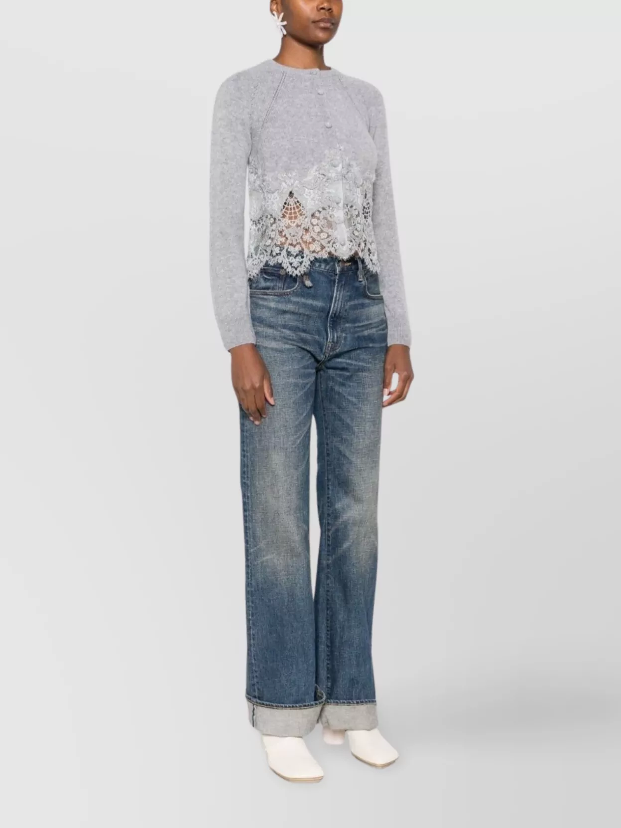 Ermanno Scervino Cashmere Cardigan With Scalloped Hem And Lace