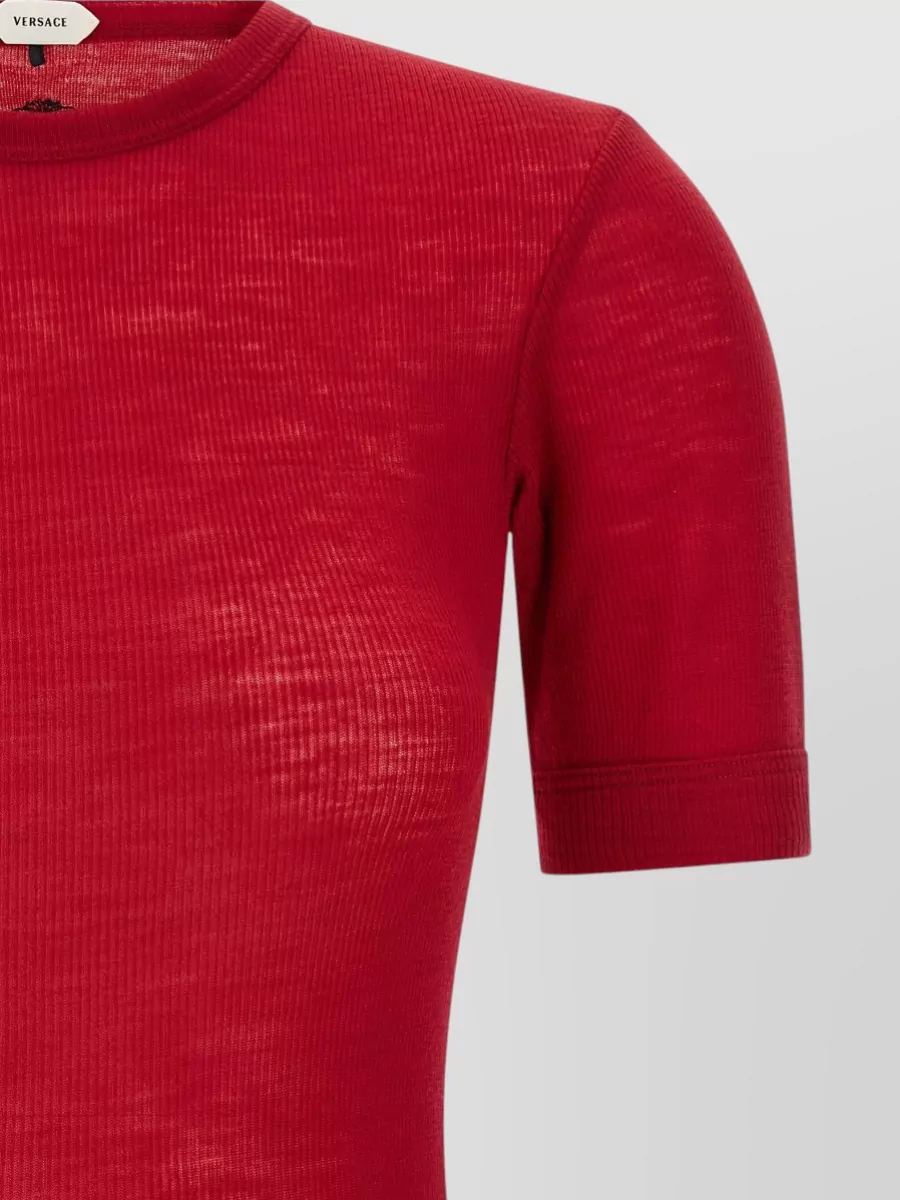 Versace Virgin Wool Ribbed Slim-Fit Short-Sleeve Crewneck T-Shirt