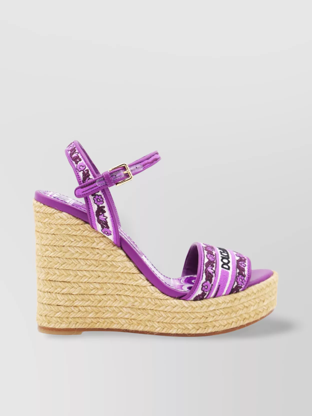 Dolce&Gabbana Wedge Heel Open Toe Embroidered Espadrilles With Braided Sole