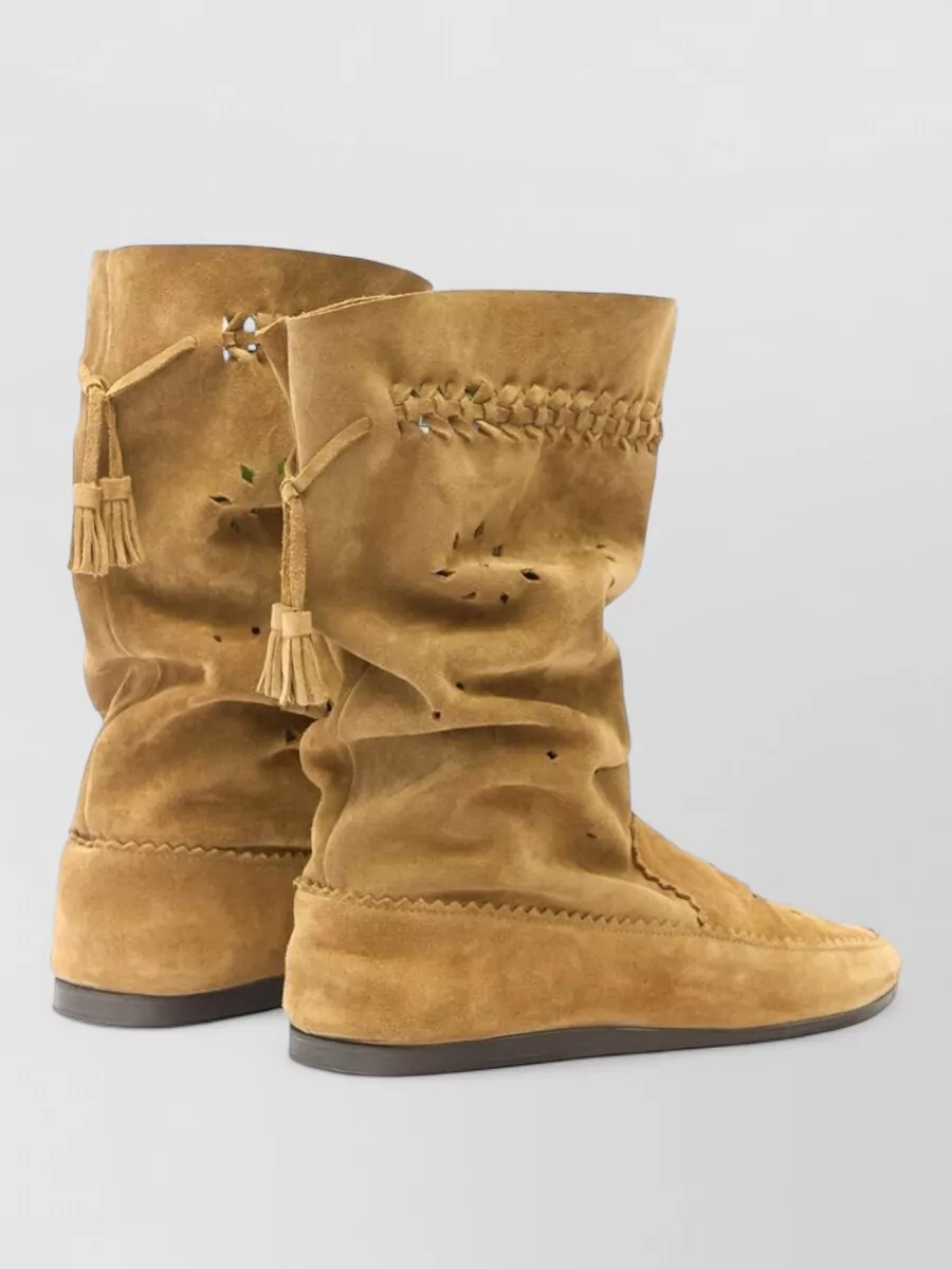 Isabel Marant Welky Leather Boots Slouchy Tassel Braid