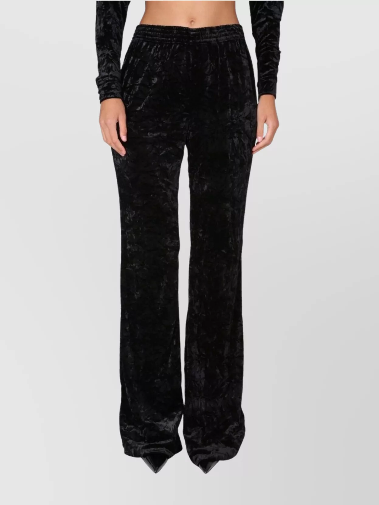 Saint Laurent Flared Full Length Velvet Trousers In Black