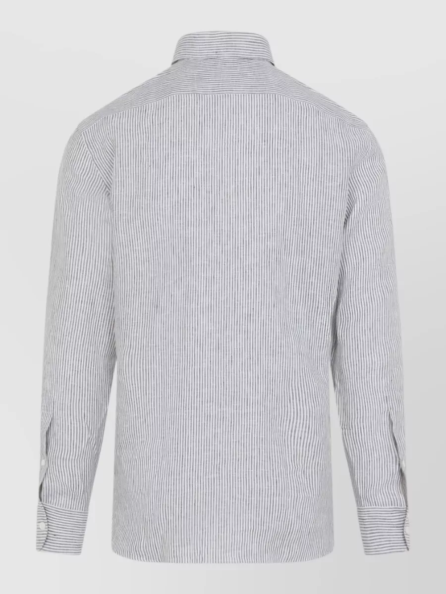 Zegna Striped Linen Long-Sleeve Shirt