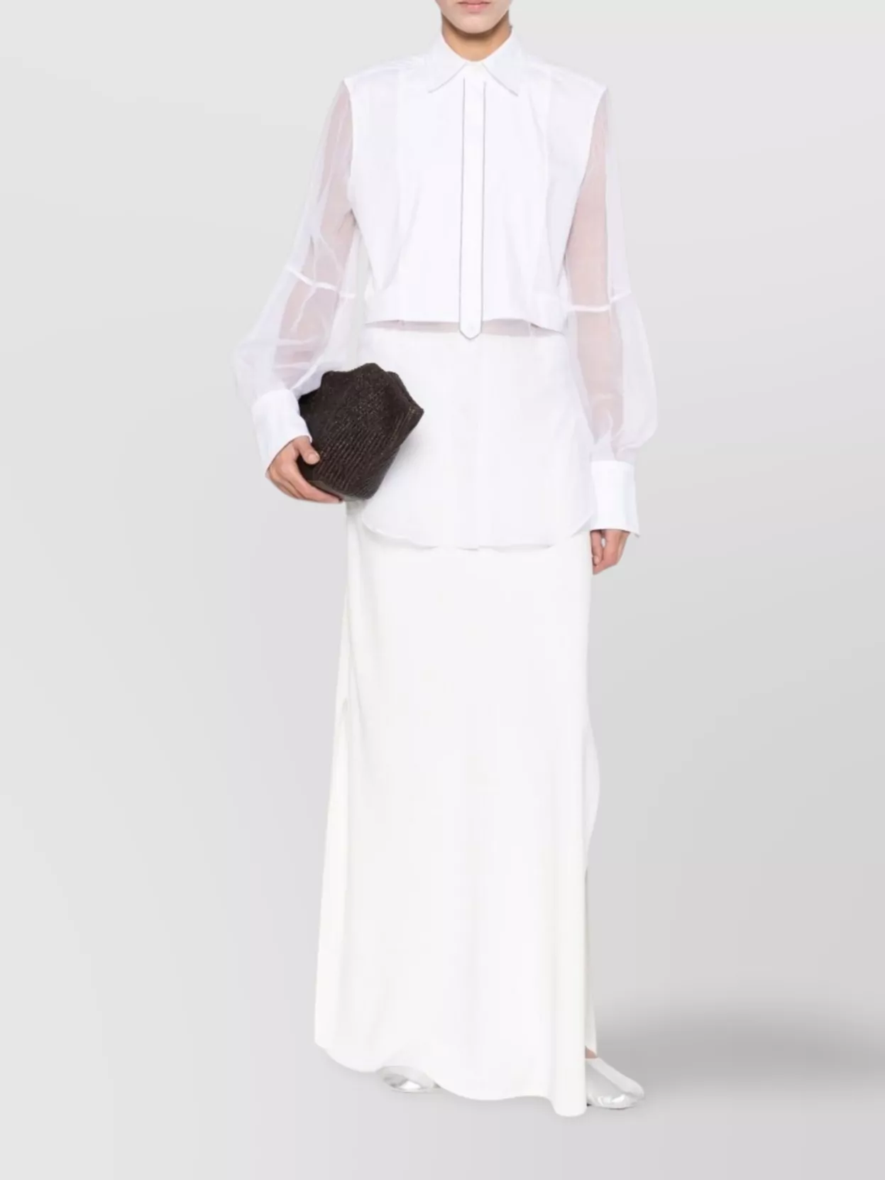 Brunello Cucinelli Longline Top With Sheer Sleeves And Curved Hem