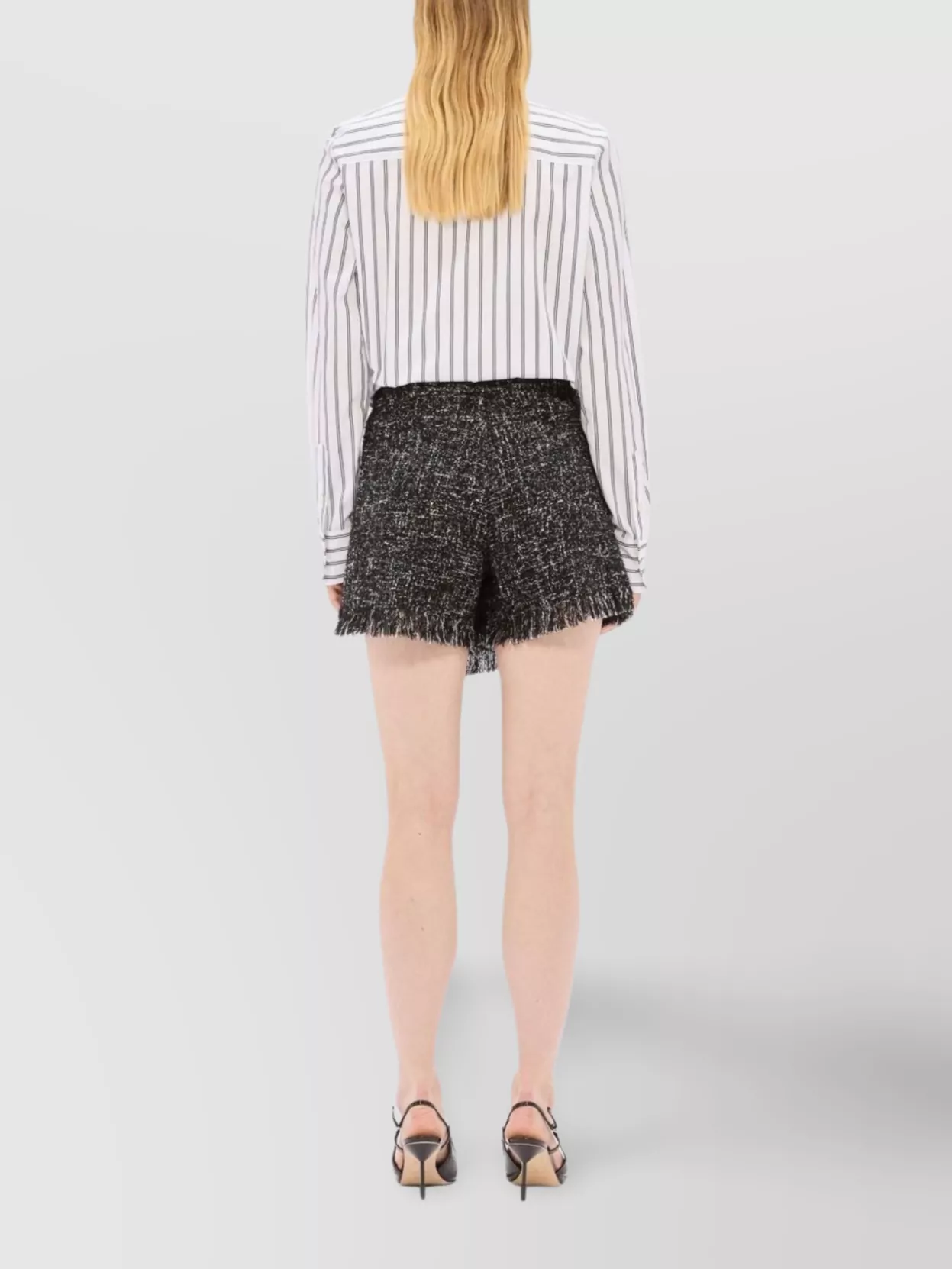 Msgm Tweed Bermuda Shorts Fringe Detail