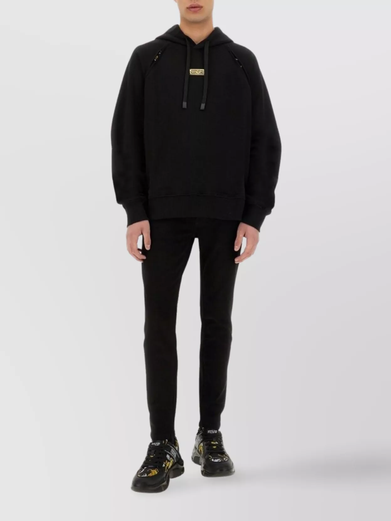 Shop Versace Jeans Couture Hoodie With Drawstring Hood And Ribbed Finish