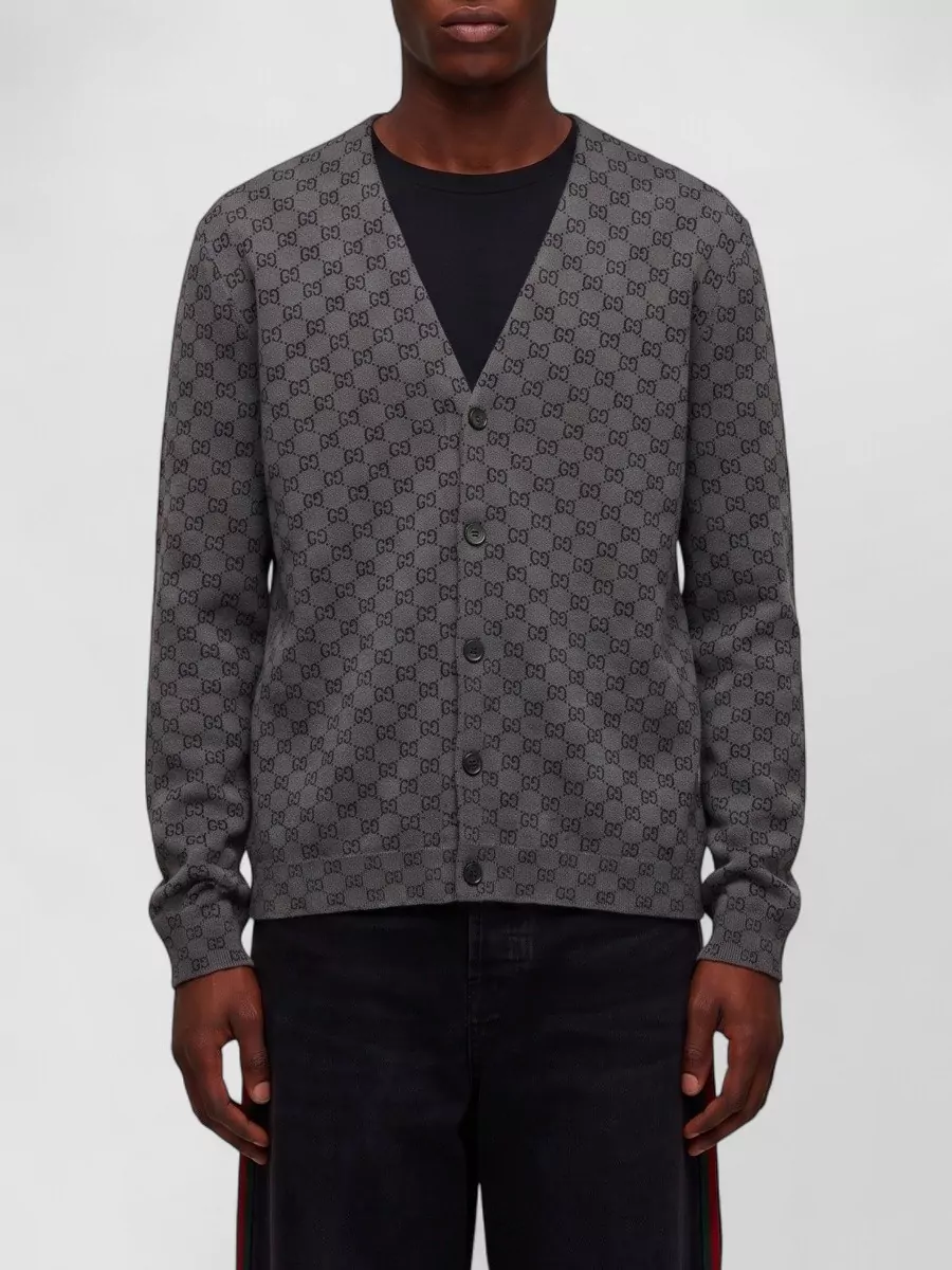 Gucci wool silk v-neck ribbed cardigan