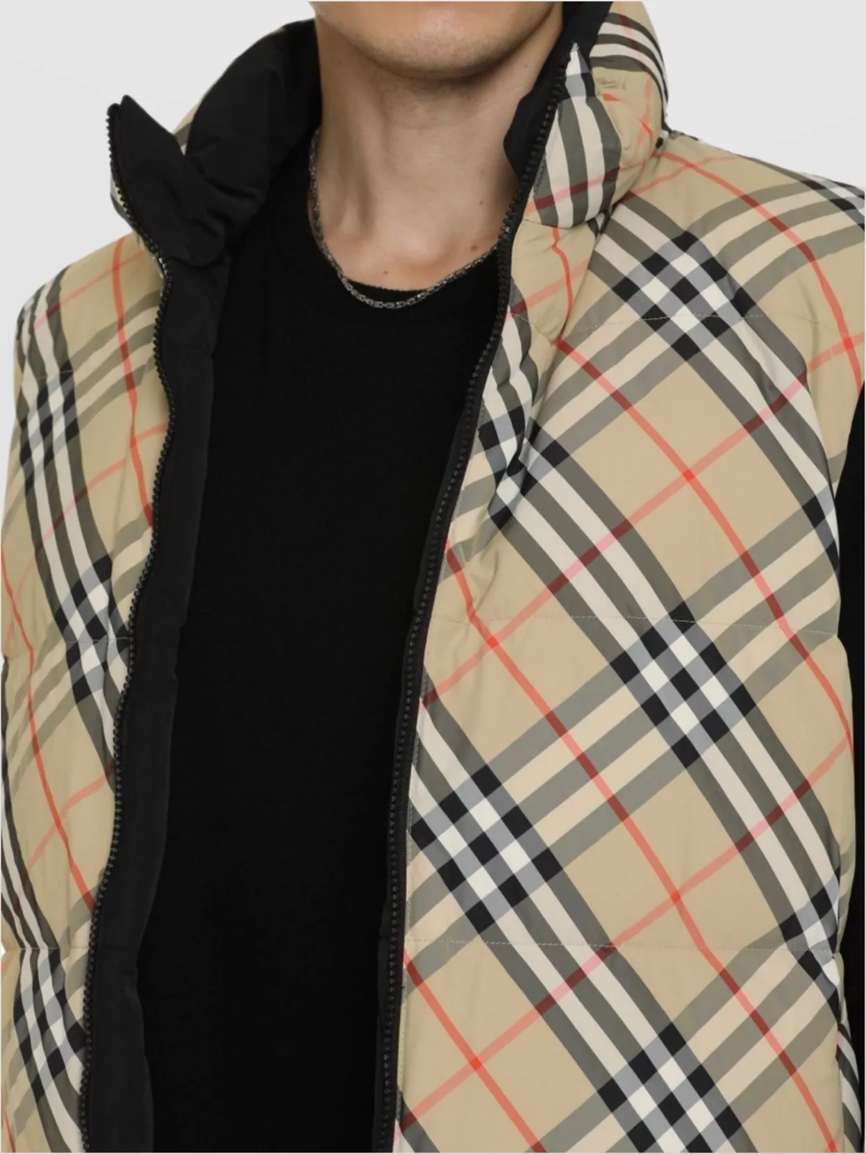 Burberry Beige Sleeveless Vest With All-over Check Motif In Tech Fabric Man