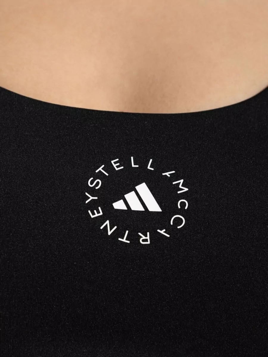 Adidas By Stella Mccartney Cropped Racerback Logo Sports Bra