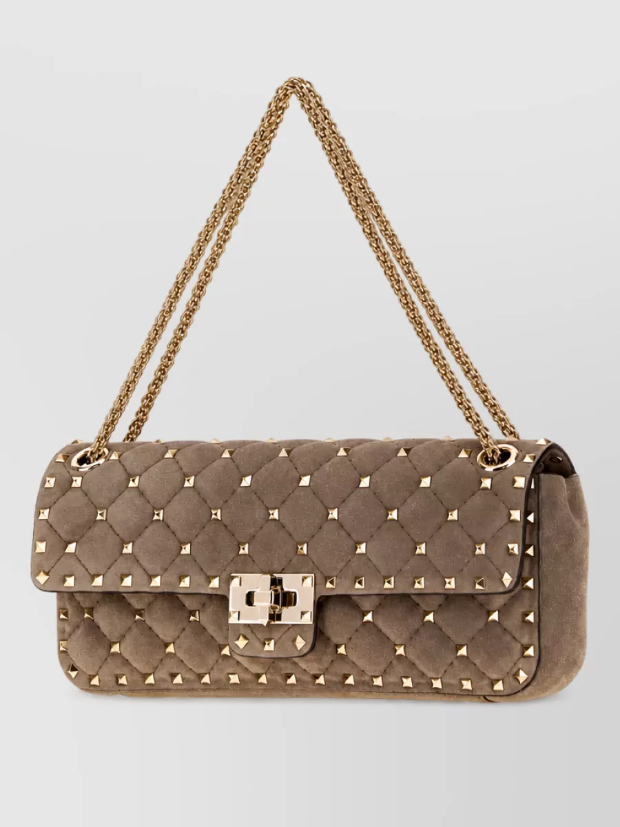 Valentino Garavani rockstud spike medium suede clutch bag