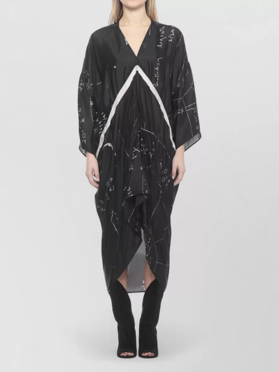 Rick Owens Printed V-Neck Long-Sleeve Maxi Dress