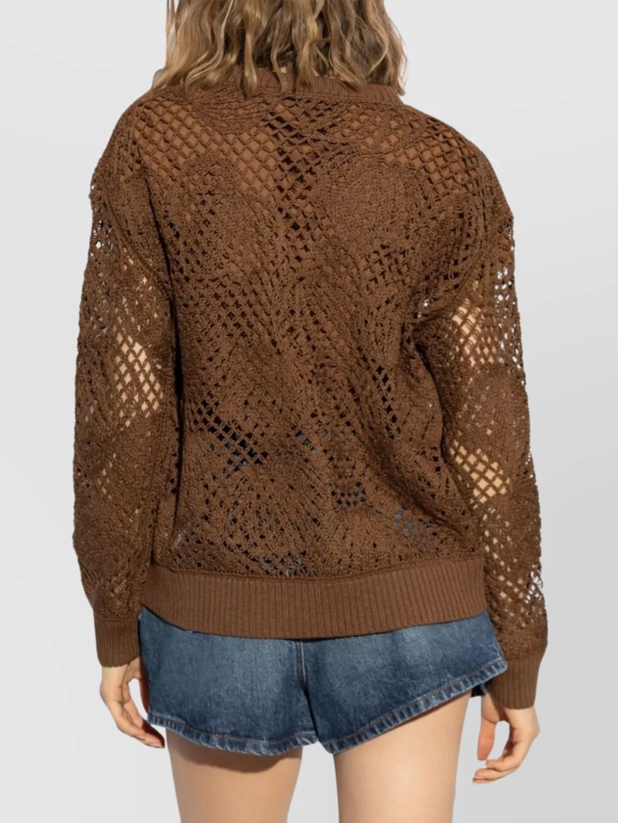 Max Mara Ribbed Knit Crewneck Sweater With Crochet Design