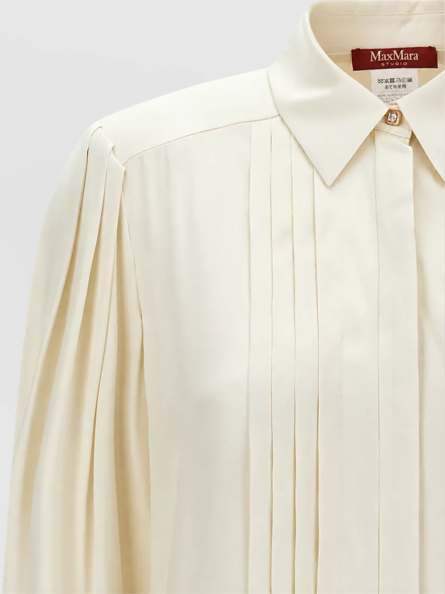 S Max Mara Silk Pleated Long-Sleeve Shirt