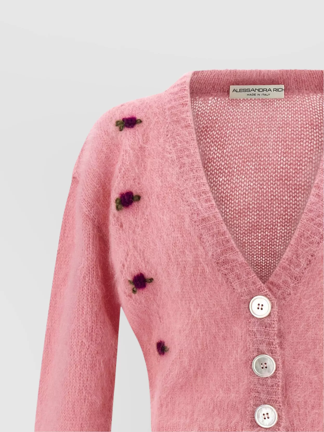 Alessandra Rich Mohair Embroidered Cropped Cardigan In Pink