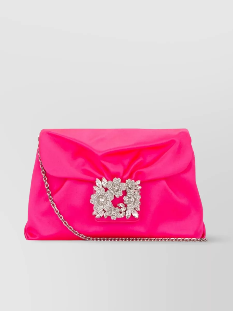 Shop Roger Vivier Glamour Chain Satin Clutch In Pink
