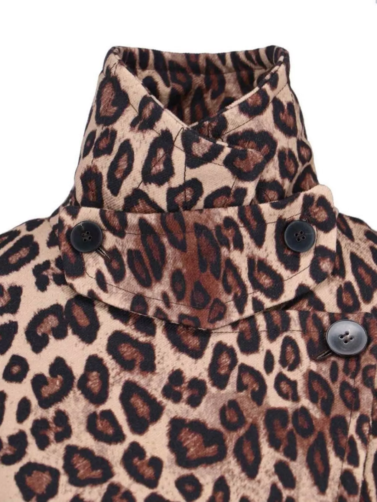 Alberto Biani Animal Print Double Breasted Jacket Wide Collar