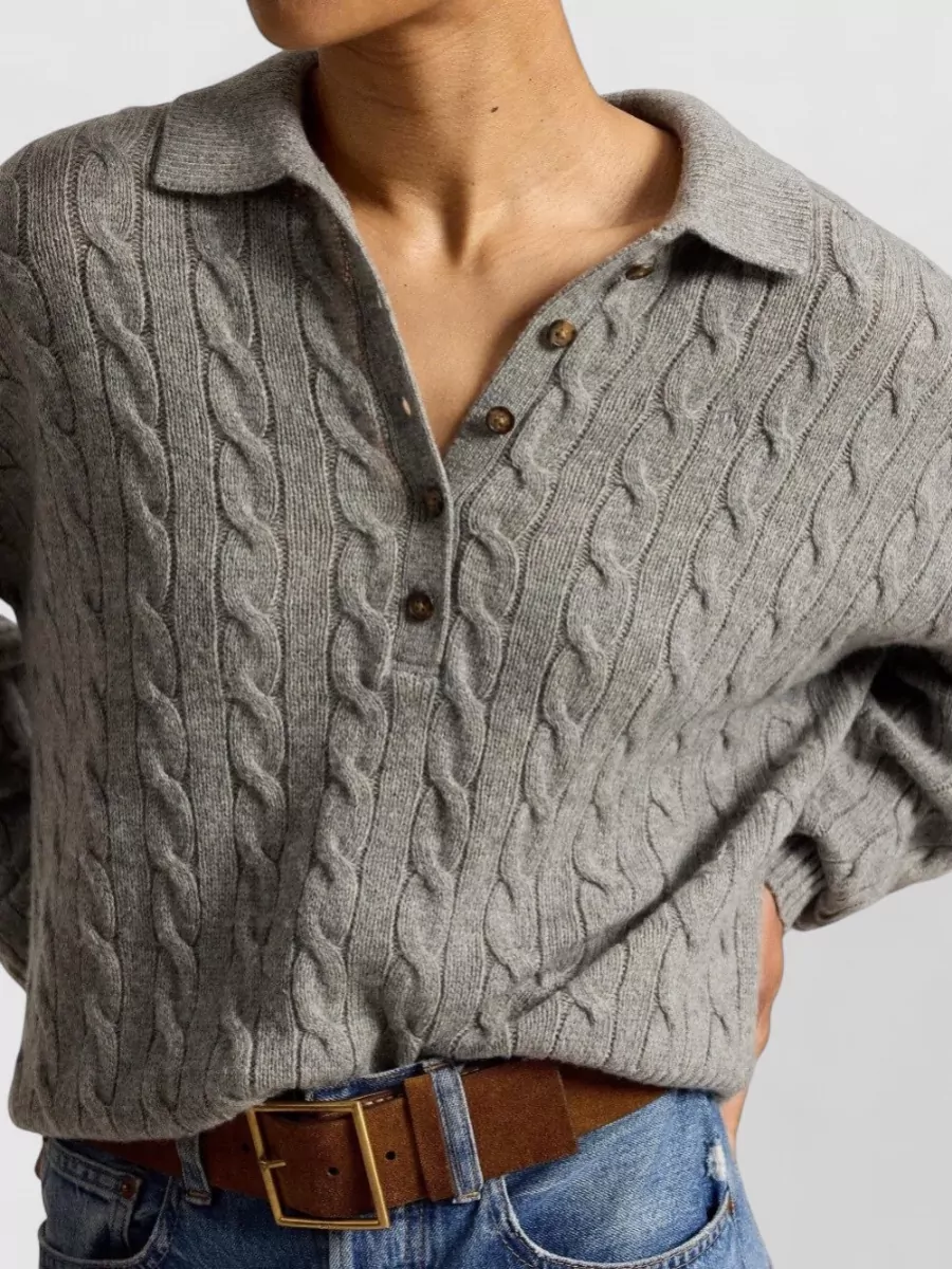 Polo Ralph Lauren Cable-Knit Wool Cashmere Polo Shirt