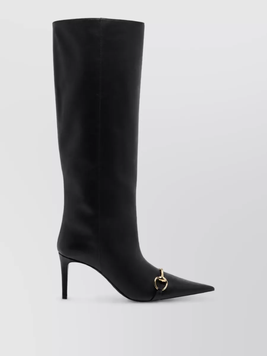 Gucci Leather Slip-On Mid-Heel Boots