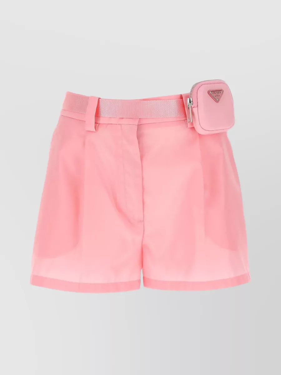 Shop Prada Detachable Belt Pleated Nylon Shorts In Pastel