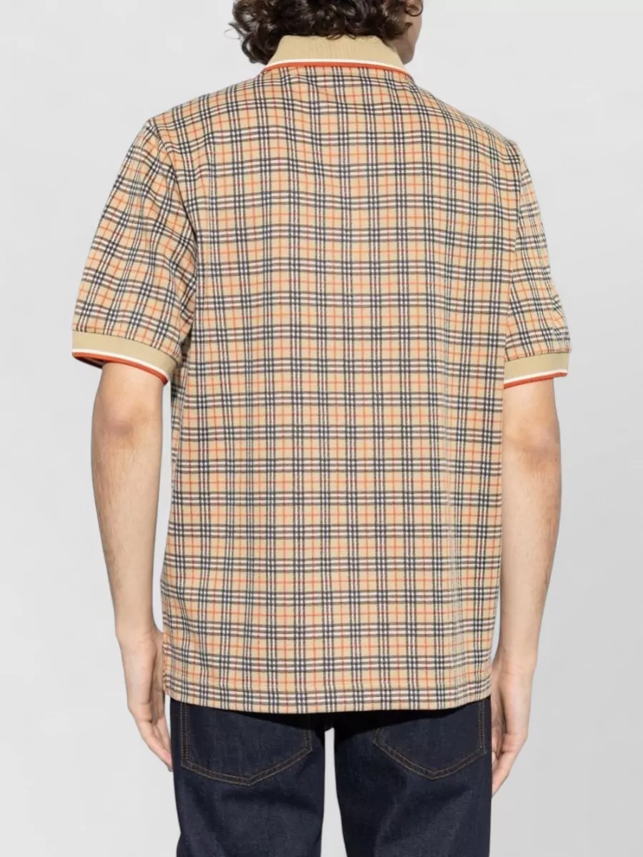 Burberry Checked Polo Collar Silk Nylon T Shirt