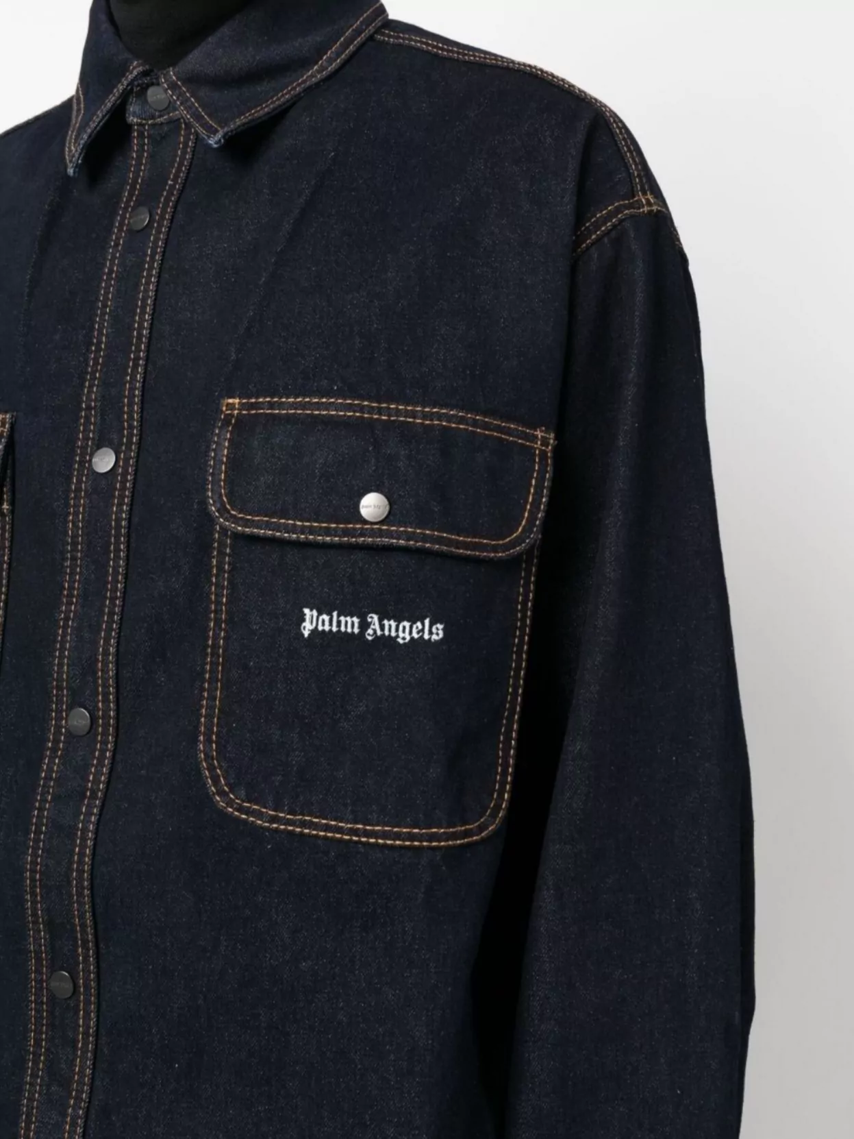 Palm Angels Logo-Embroidered Denim Shirt Contrast Stitching