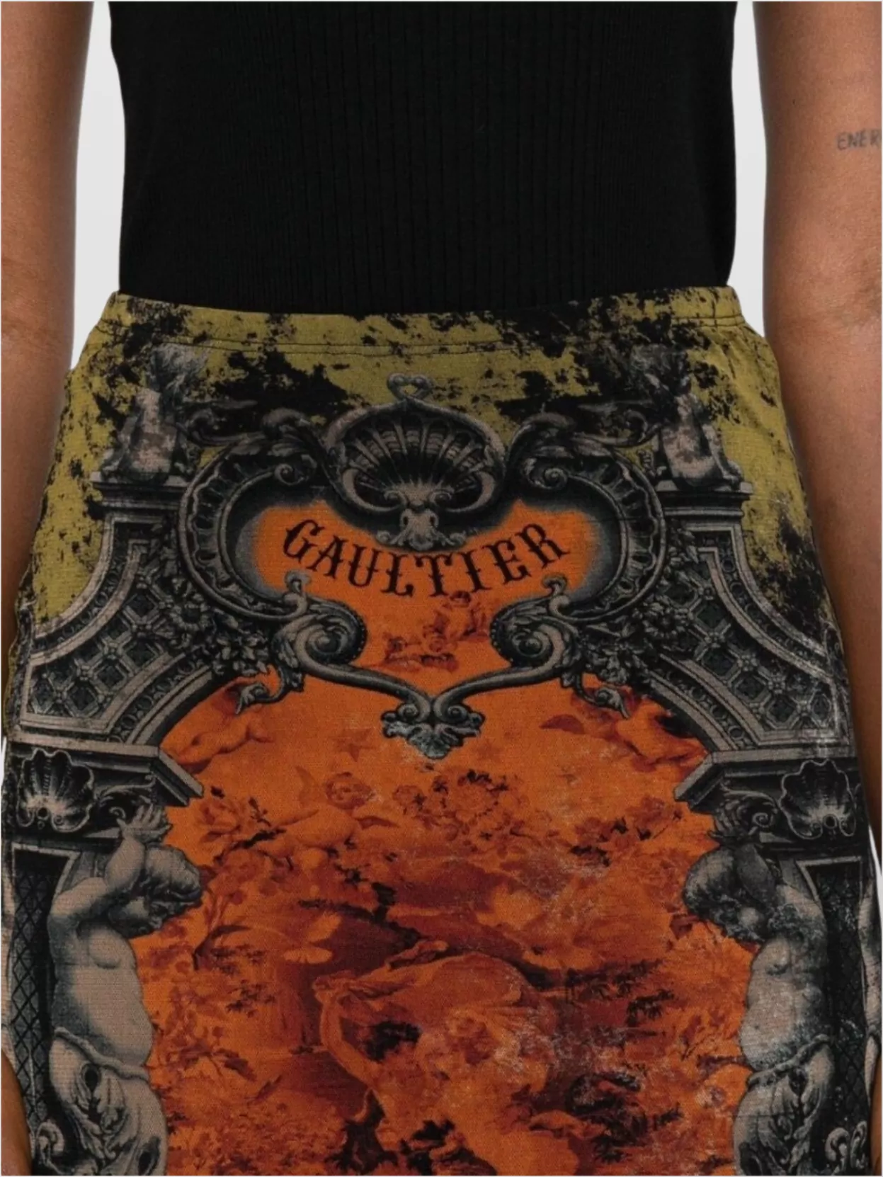 Jean Paul Gaultier Mesh Skirt With Graphic Print Overlay