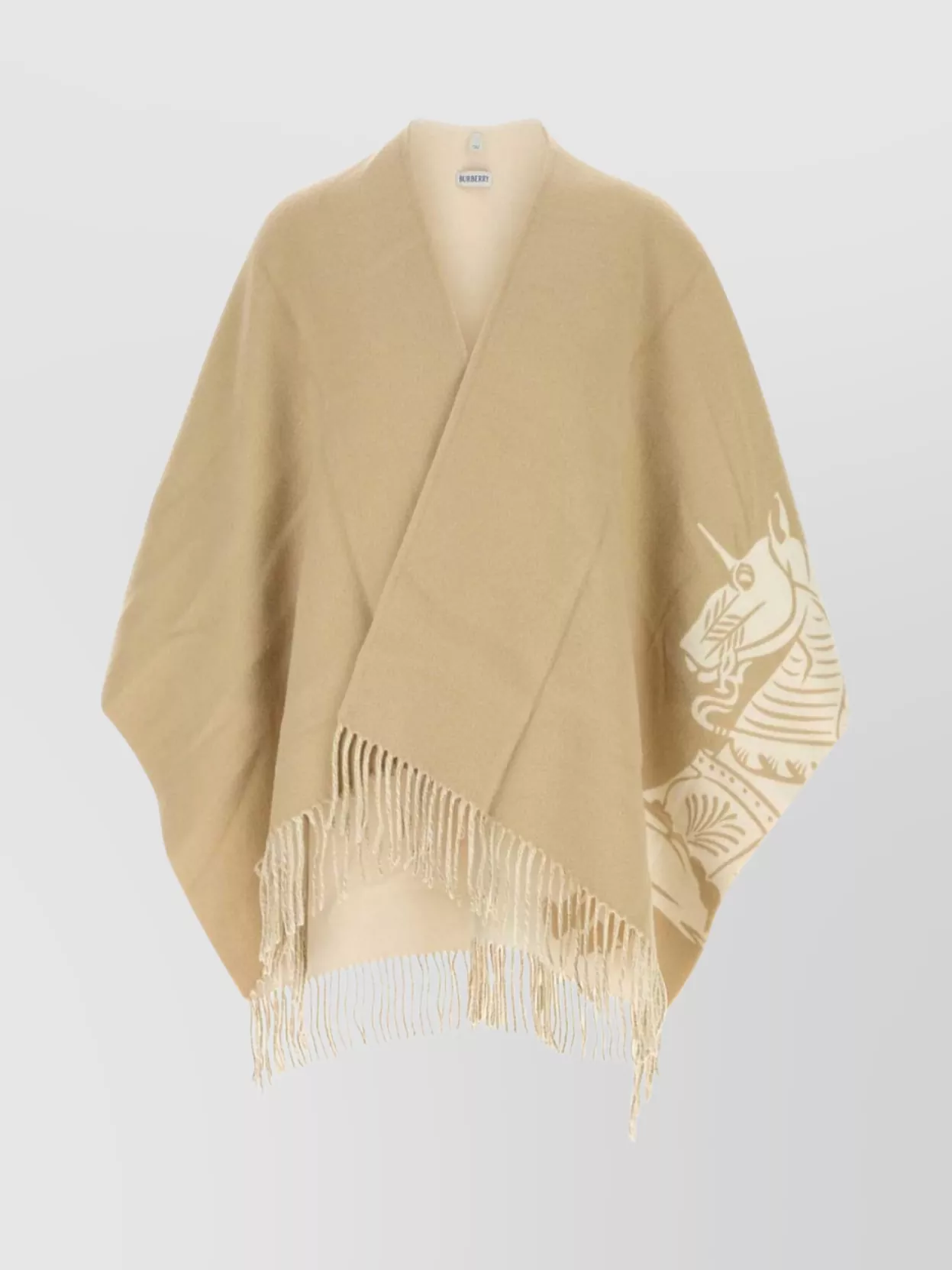 Burberry Fringe Detailing Wool Blend Cape In Neutral