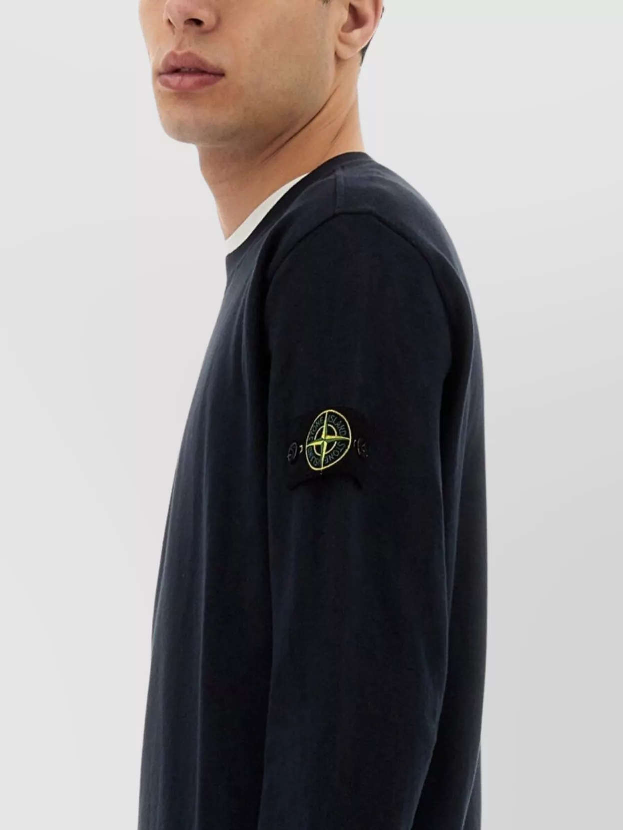Stone Island Cotton Sweatshirt With Logo Embroidery On The Left Sleeve In Blue