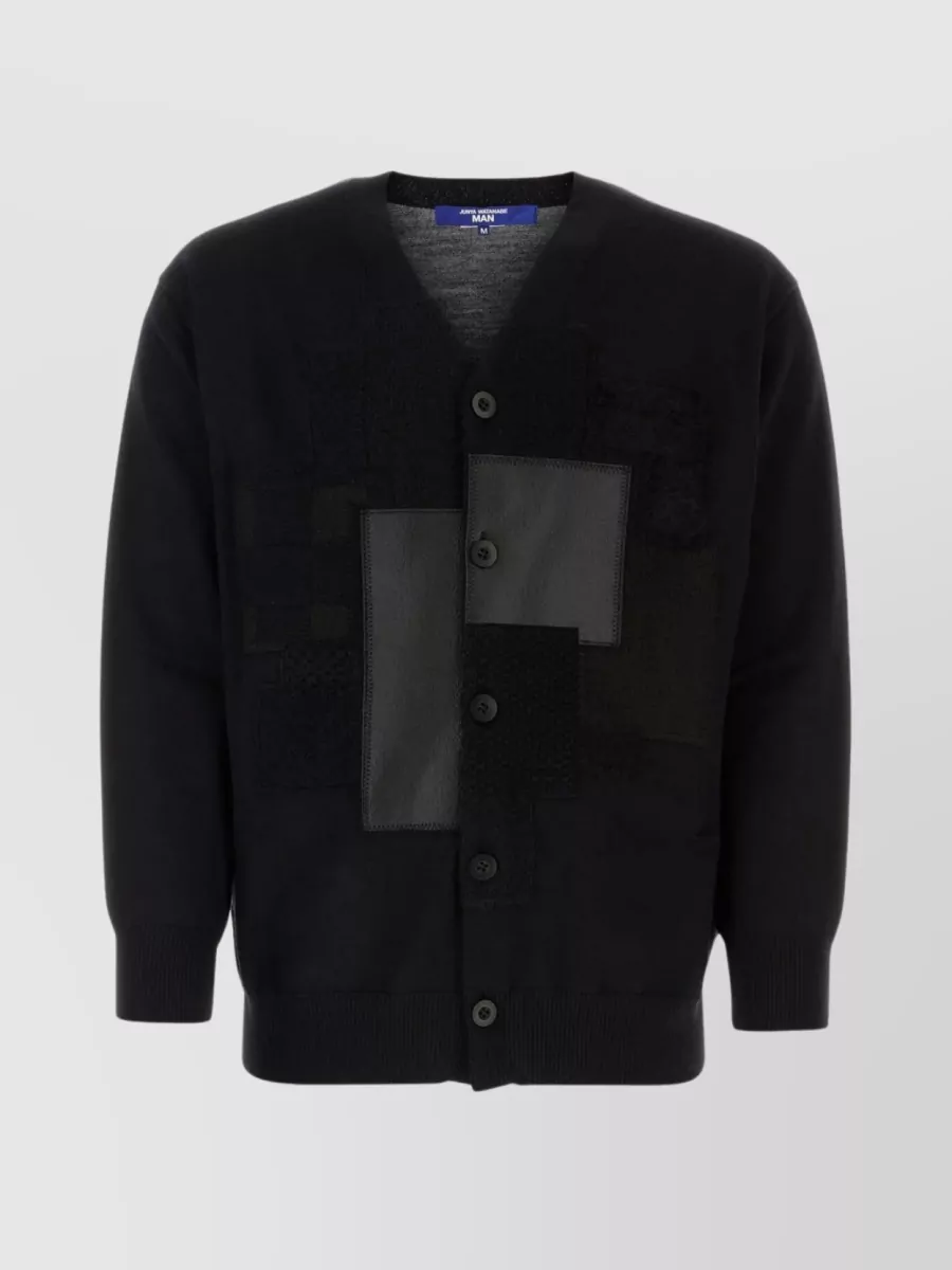 Shop Junya Watanabe V-neck Wool Cardigan Featuring Front Patches In Black
