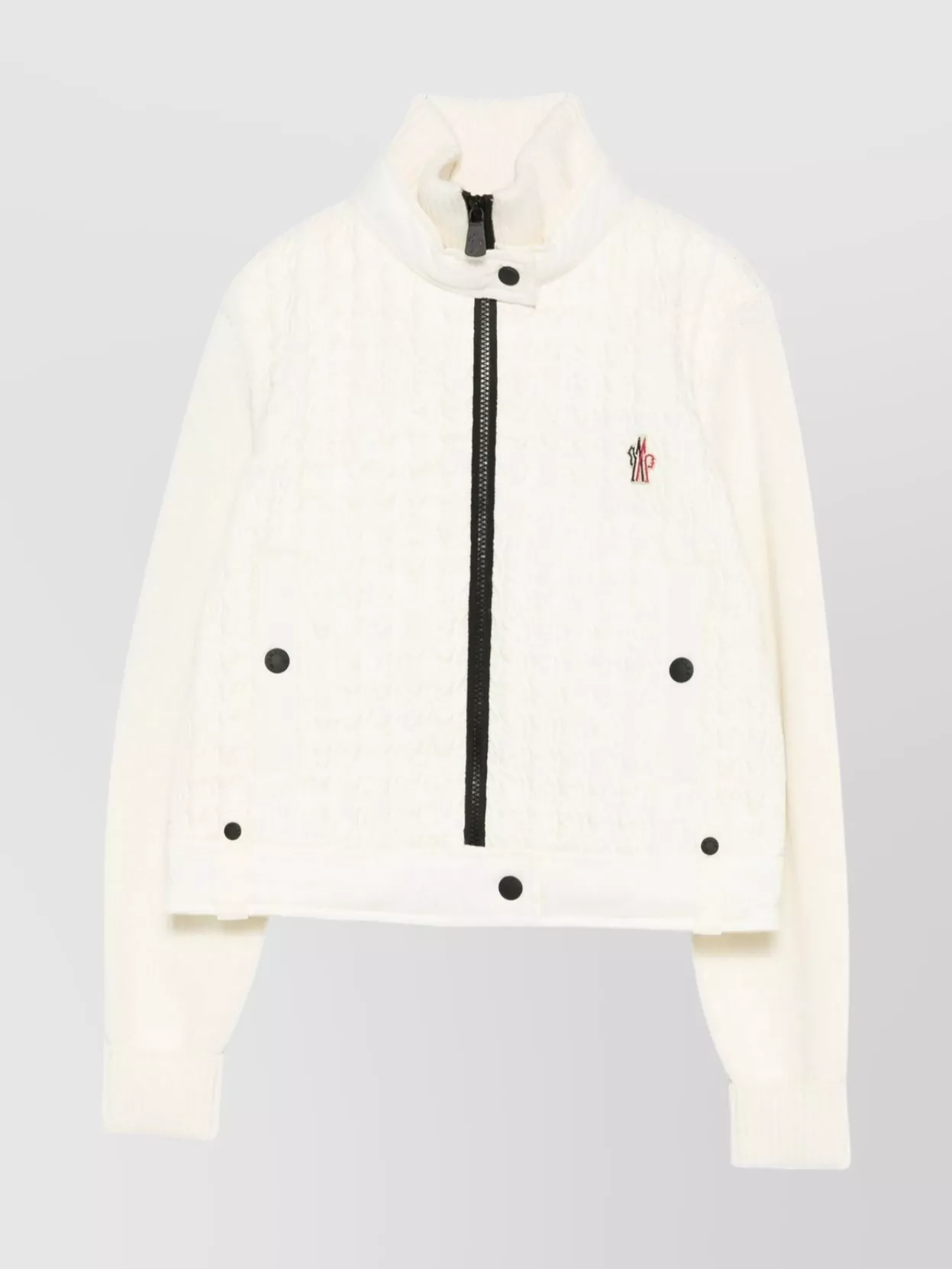 Moncler High Collar Knitted Jacket Pockets In Neutral