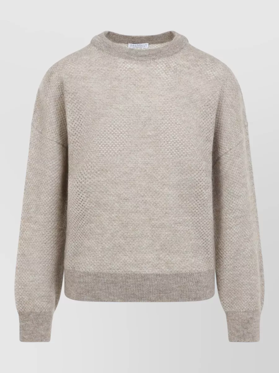 Brunello Cucinelli Metallic Mohair Waffle-Knit Short-Sleeve Sweater