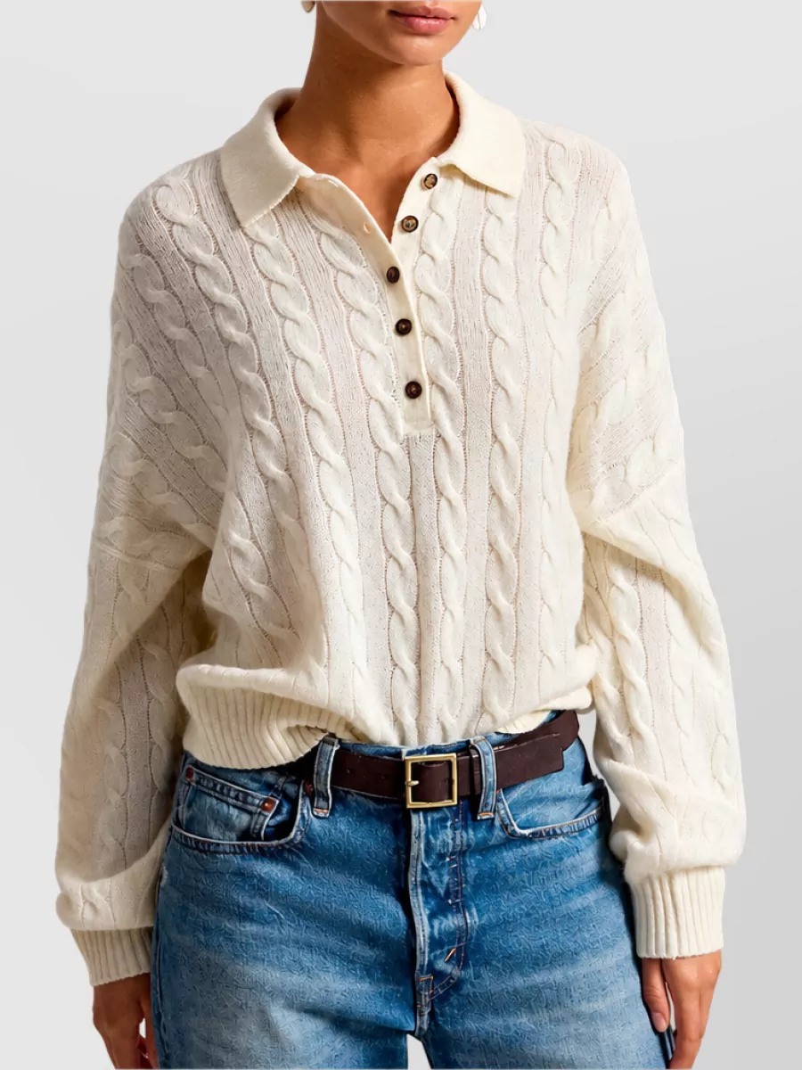 Polo Ralph Lauren Cable-Knit Cashmere Wool Polo Sweater