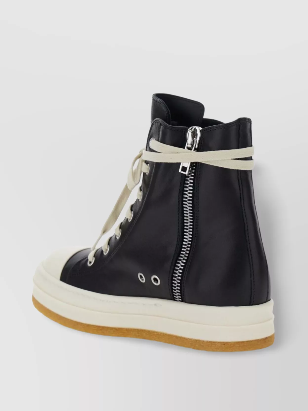 Rick Owens Leather High-Top Sneakers With Contrast Platform Sole