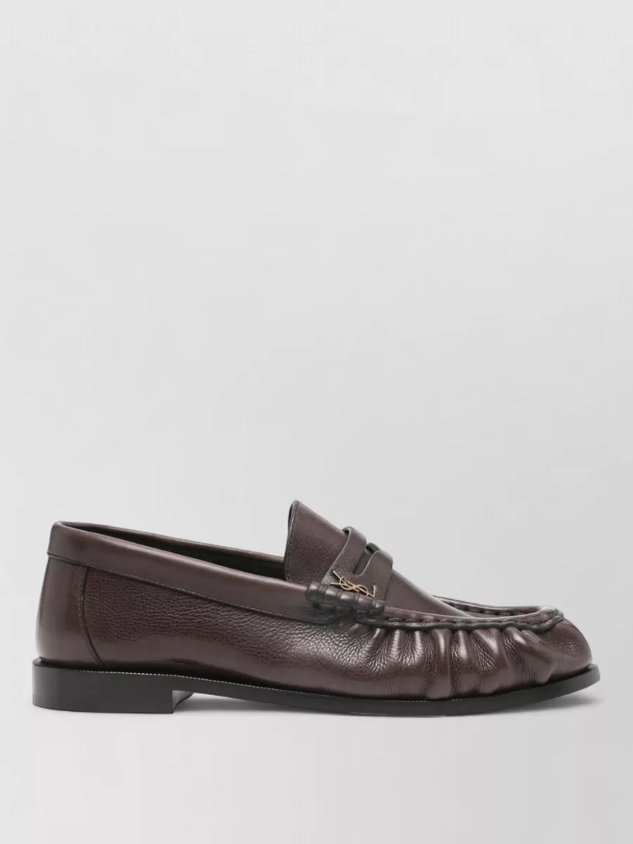 Saint Laurent Leather Loafers Round Toe Textured Finish