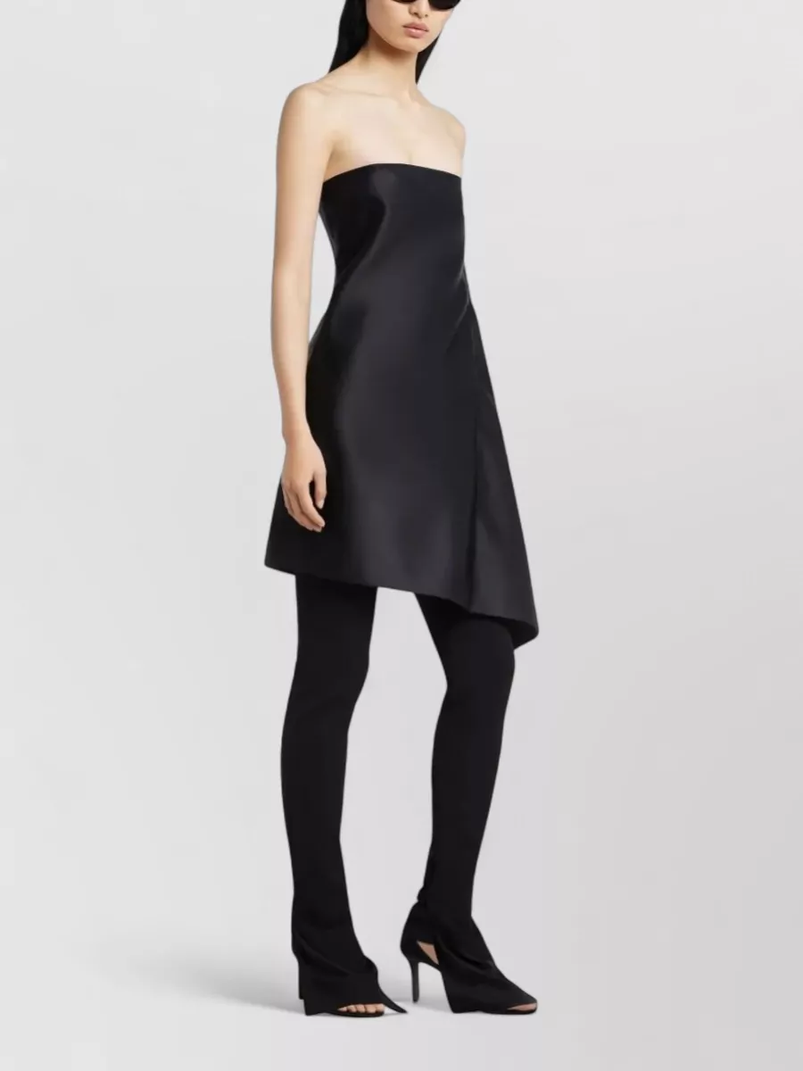 Courrèges Strapless Satin Dress Draped Hem