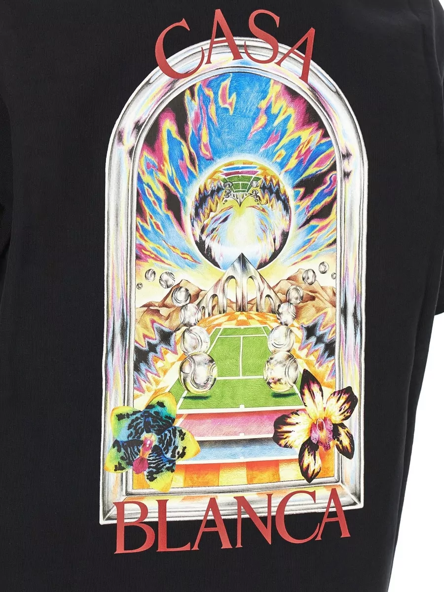 Casablanca Tennis Court Graphic Crew Neck T Shirt