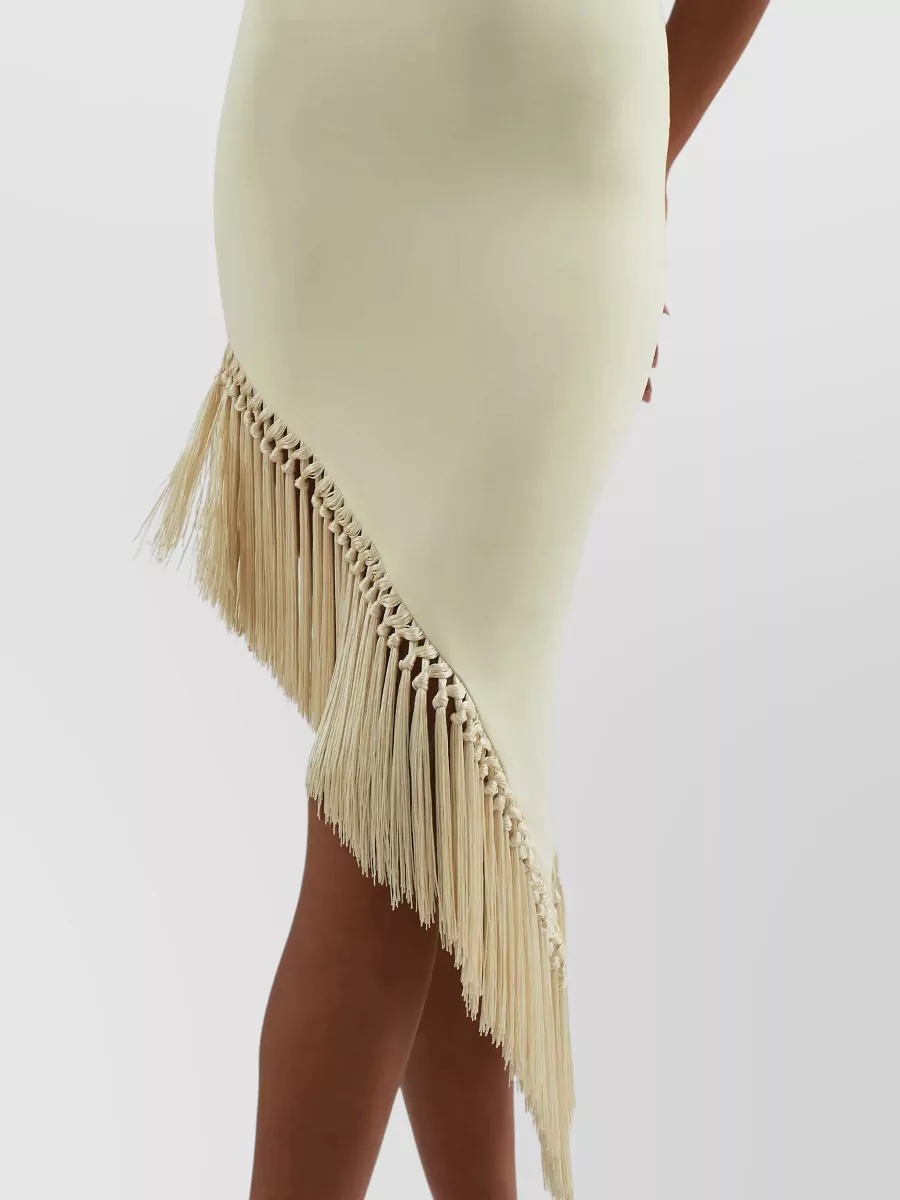 Taller Marmo Fringe Asymmetric One-Shoulder Midi Dress