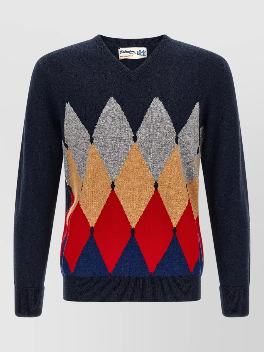 Ballantyne cashmere diamond-intarsia v-neck jumper