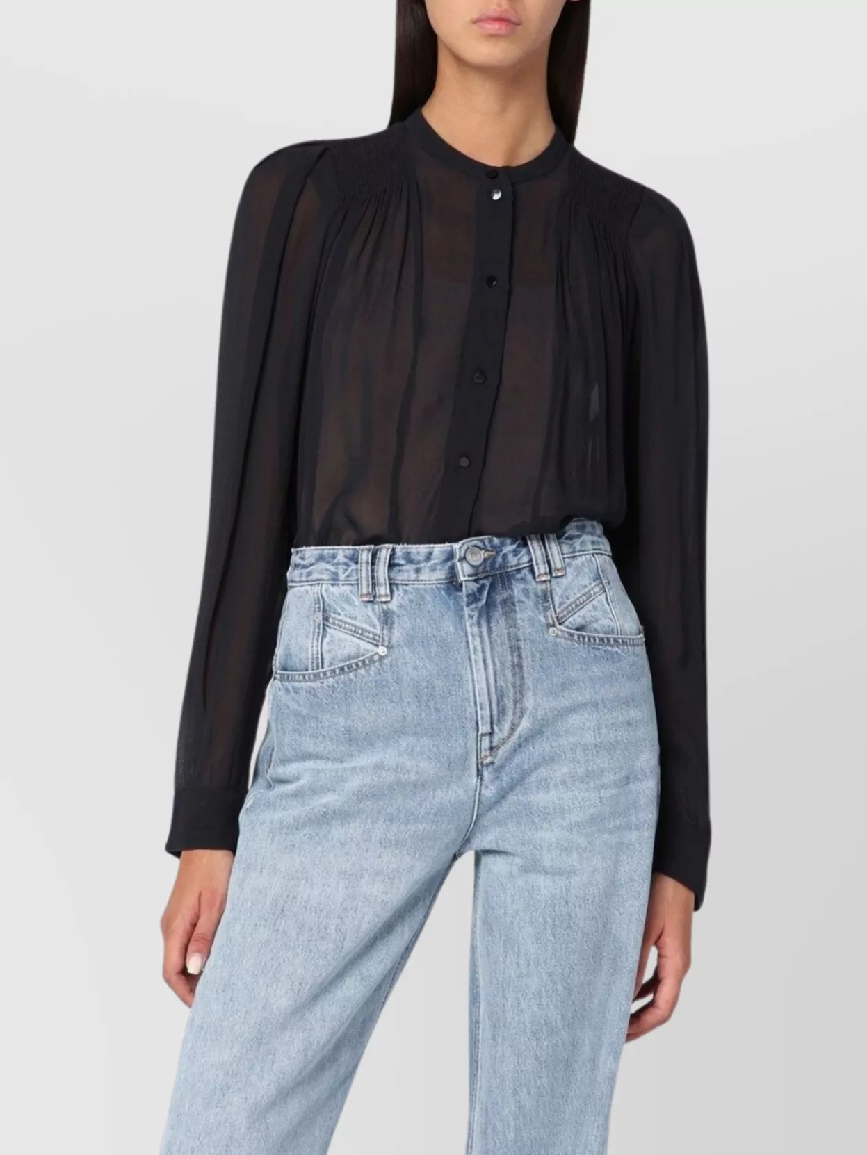 Isabel Marant Étoile Noeline Blouse Viscose Crepe Sheer Pleated In Black