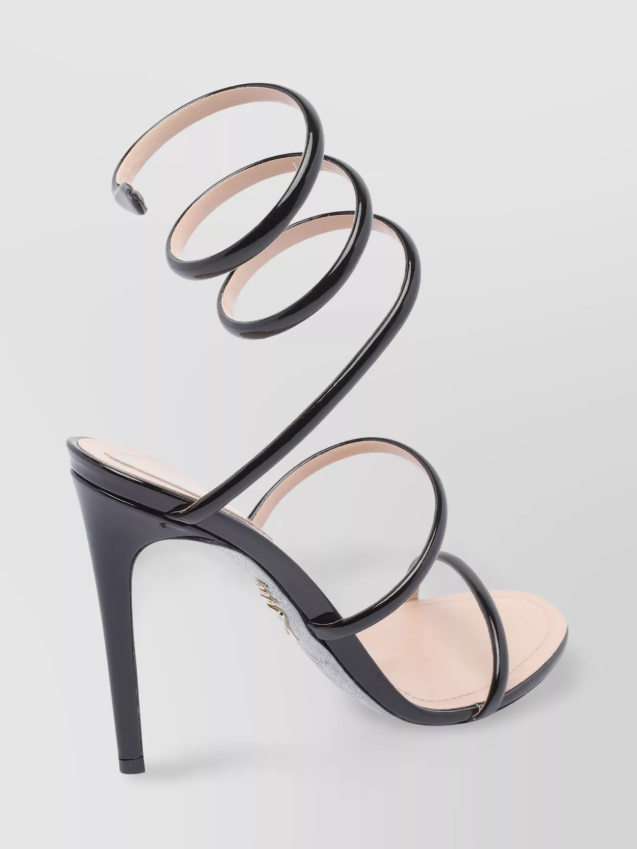 René Caovilla Leather Spiral Strap Stiletto Sandals In Black