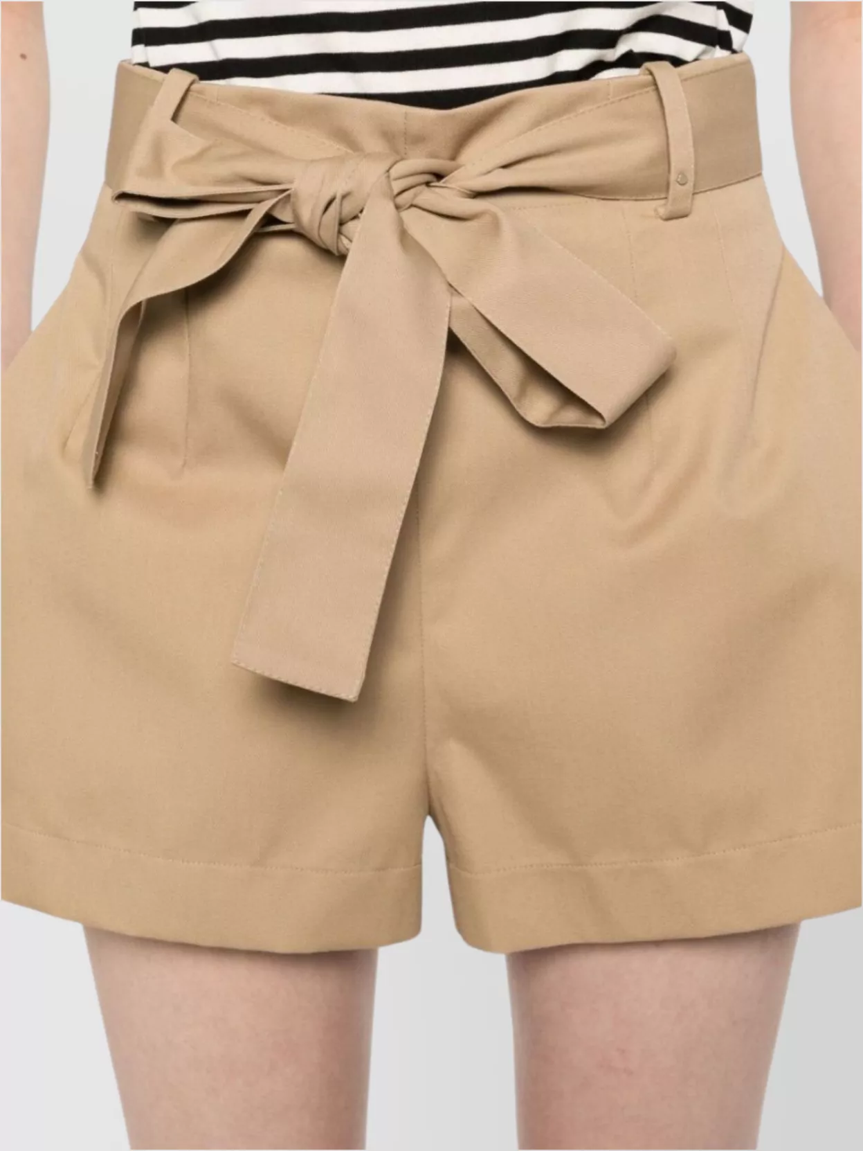 Moncler Belted High Waist Cotton Blend Shorts