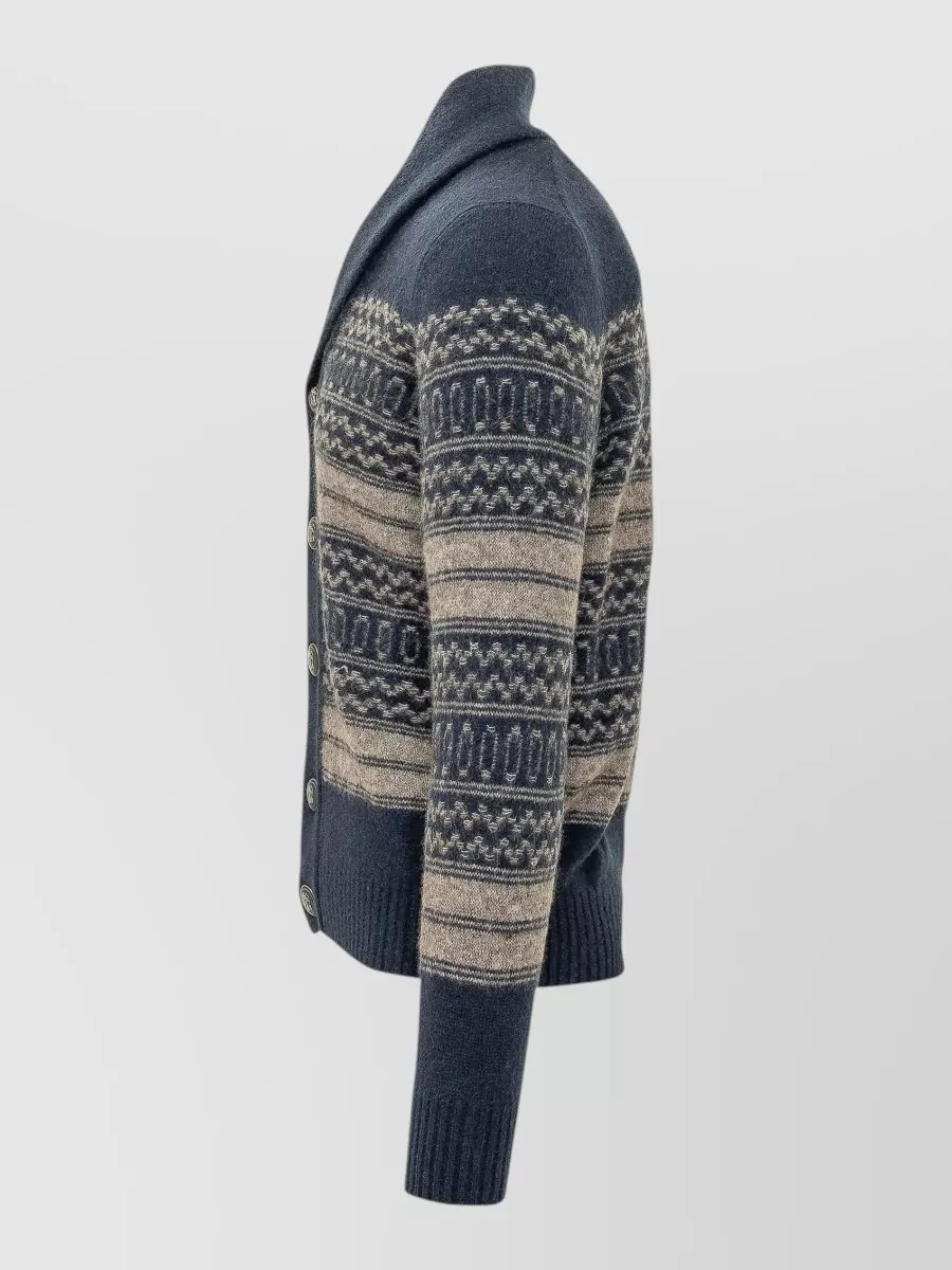 Brunello Cucinelli Alpaca Wool Cashmere Fair Isle Shawl Collar Cardigan