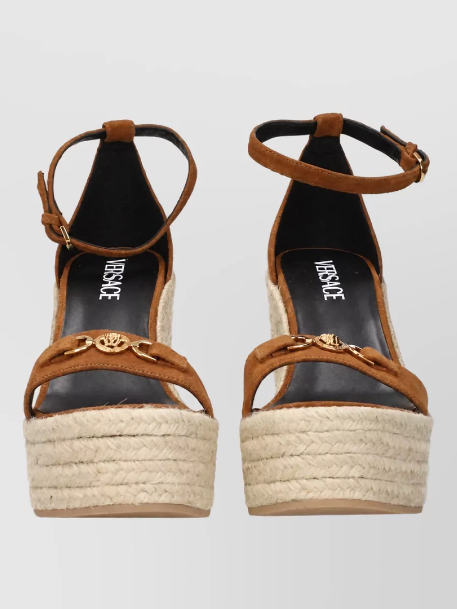 Versace Leather Wedge Espadrille Sandals