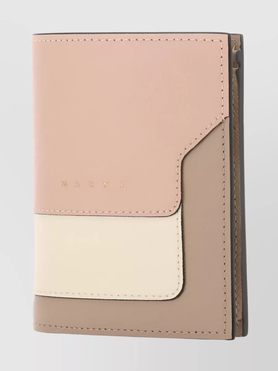 Shop Marni Calf Leather Color-block Bi-fold Wallet In Pastel