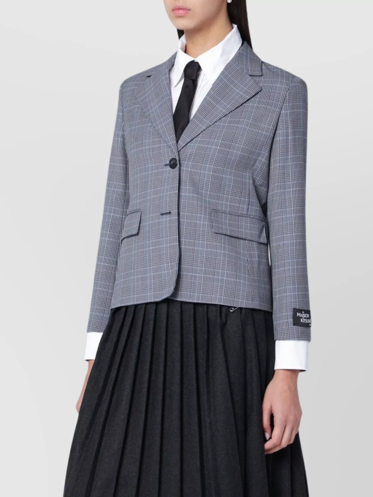 Maison Kitsuné Check Pattern Coat Flap Pockets In Gray