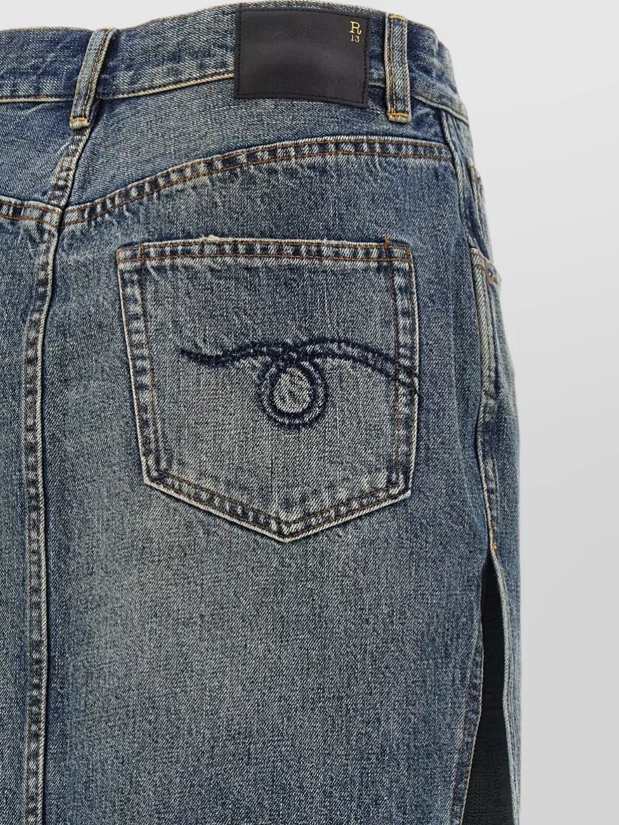R13 Denim Side-Slit Straight Skirt