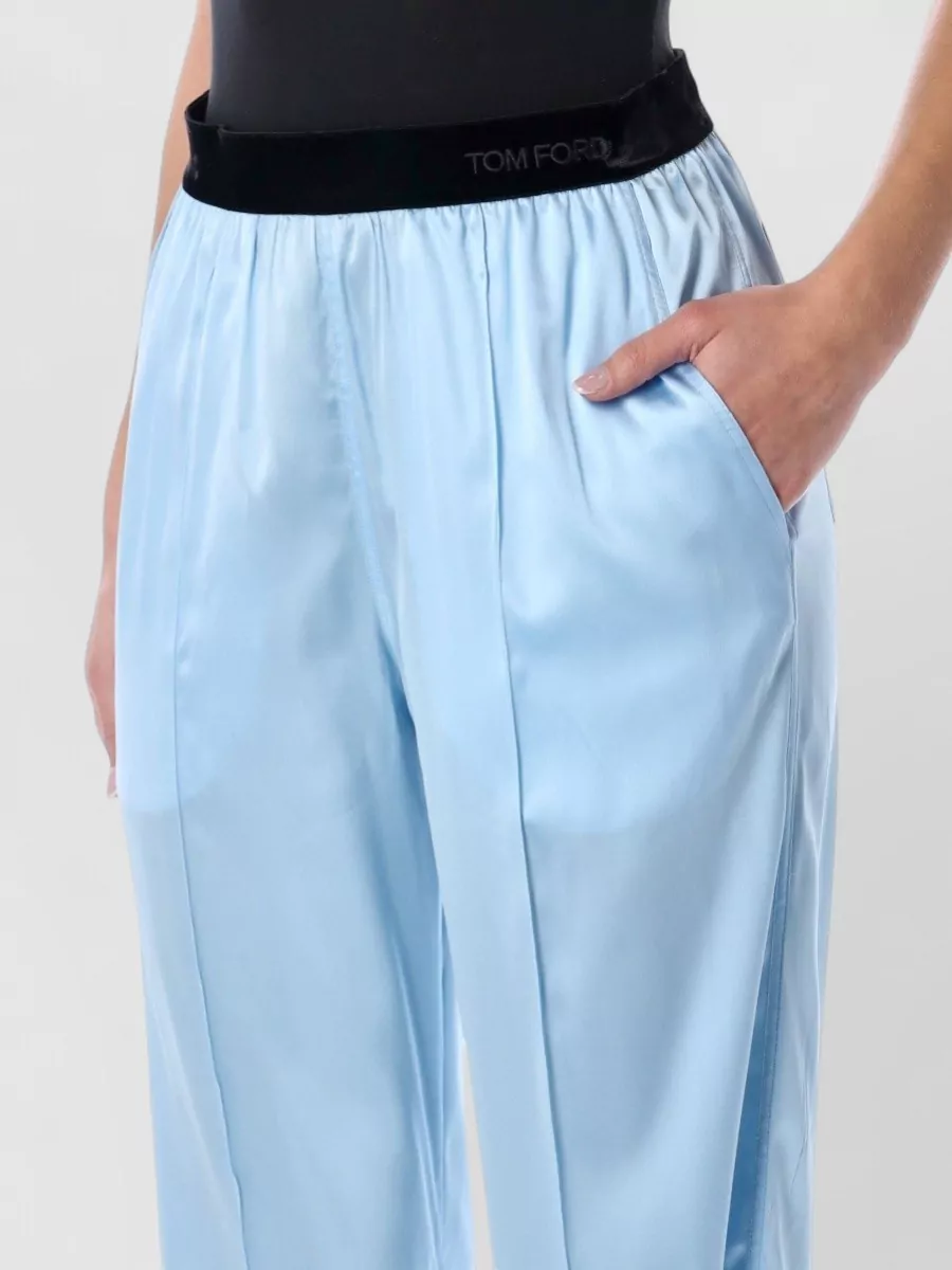 Tom Ford Silk Satin Relaxed Pijama Trousers Waistband In Blue