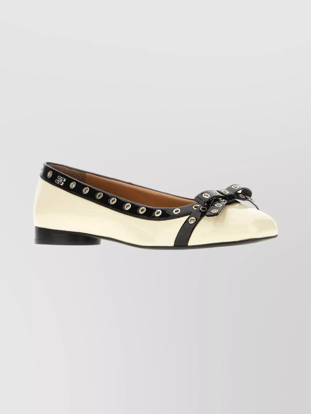 Ganni Two-tone Leather Ballerina Shoes Bow Detail In Neutral