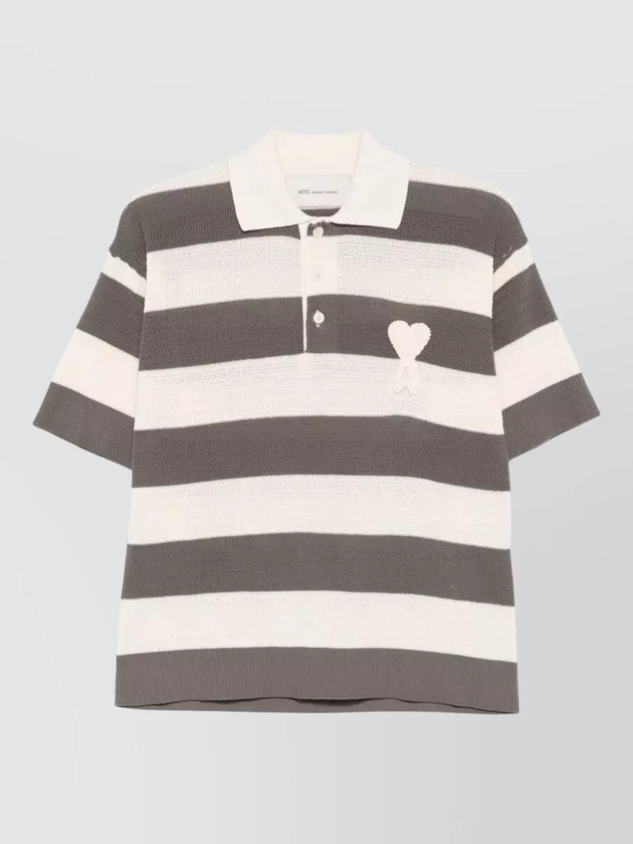 Ami Paris Striped cotton short-sleeve polo shirt