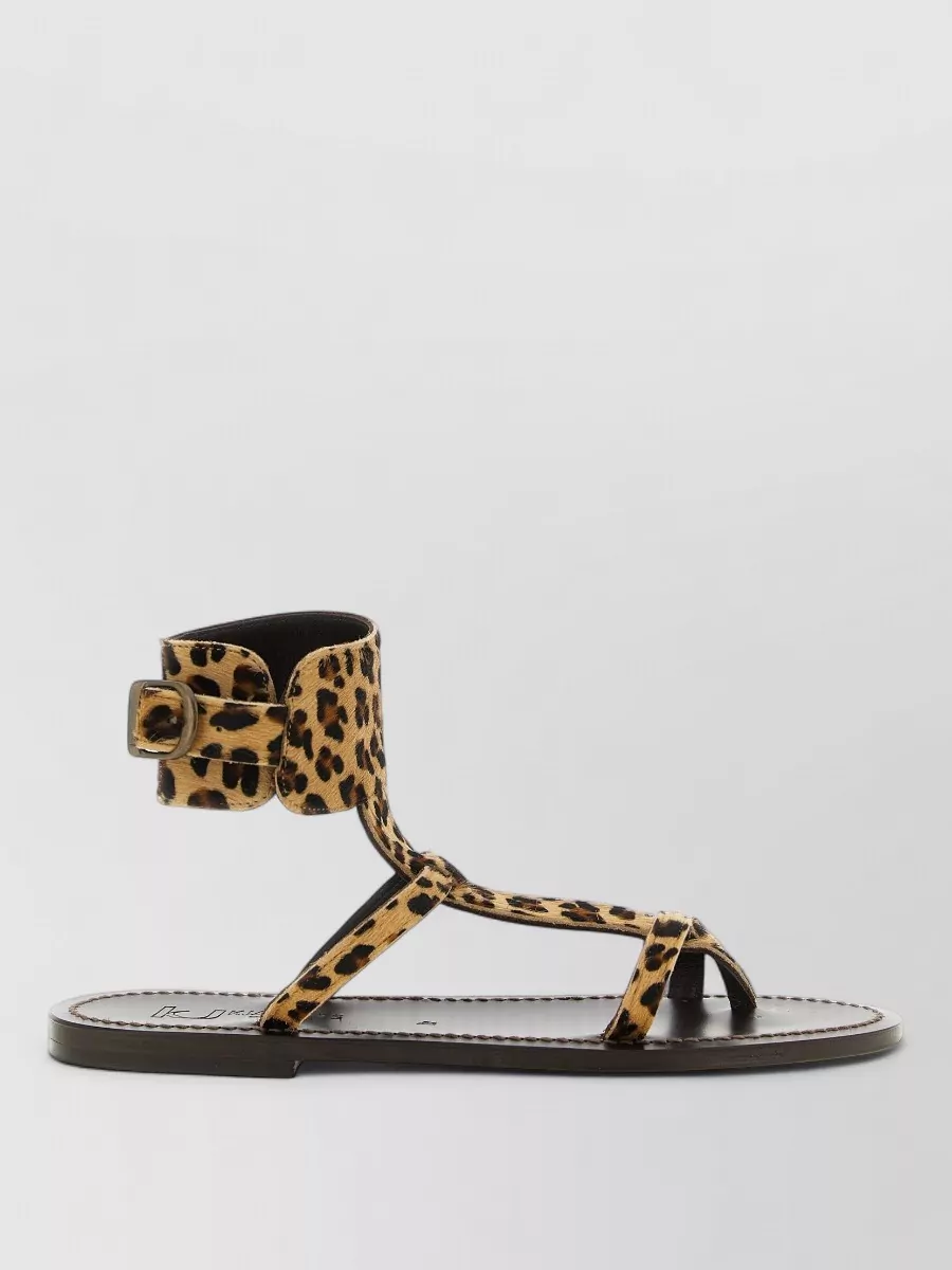K. Jacques leather leopard-print flat sandals